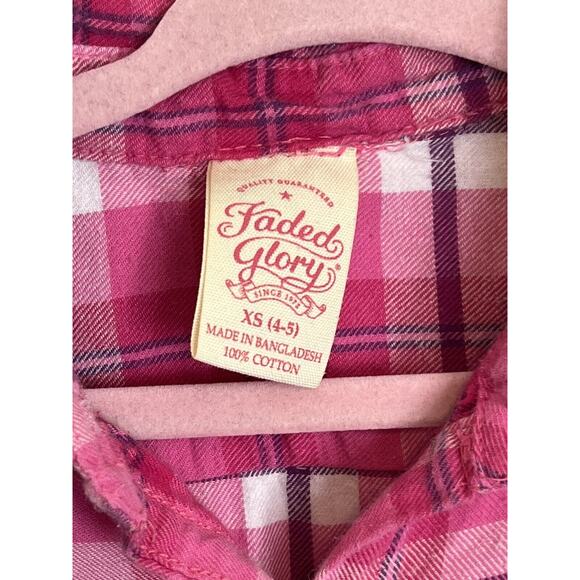 FADED GLORY Girls Long Sleeve Flannel Plaid Button Front Shirt Size XS 4/5 Fall - Picture 2 of 6
